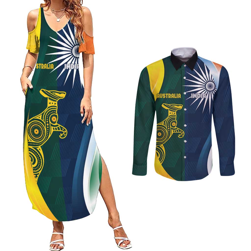 Custom India and Australia Cricket Couples Matching Summer Maxi Dress and Long Sleeve Button Shirt Special Half-Half Mix LT7 - Wonder Print Shop