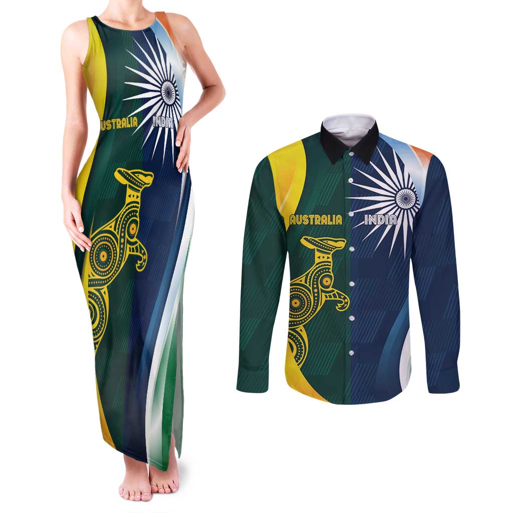 Custom India and Australia Cricket Couples Matching Tank Maxi Dress and Long Sleeve Button Shirt Special Half-Half Mix LT7 - Wonder Print Shop