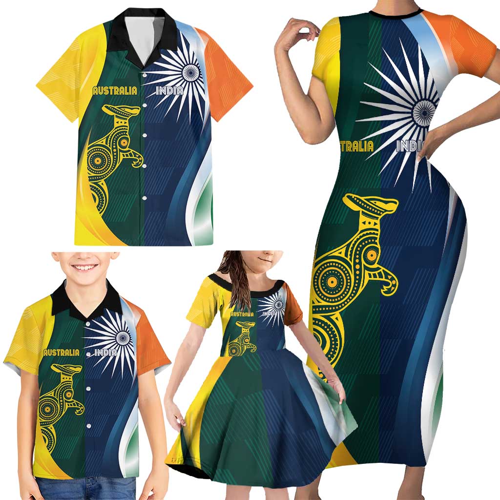 Custom India and Australia Cricket Family Matching Short Sleeve Bodycon Dress and Hawaiian Shirt Special Half-Half Mix - Wonder Print Shop