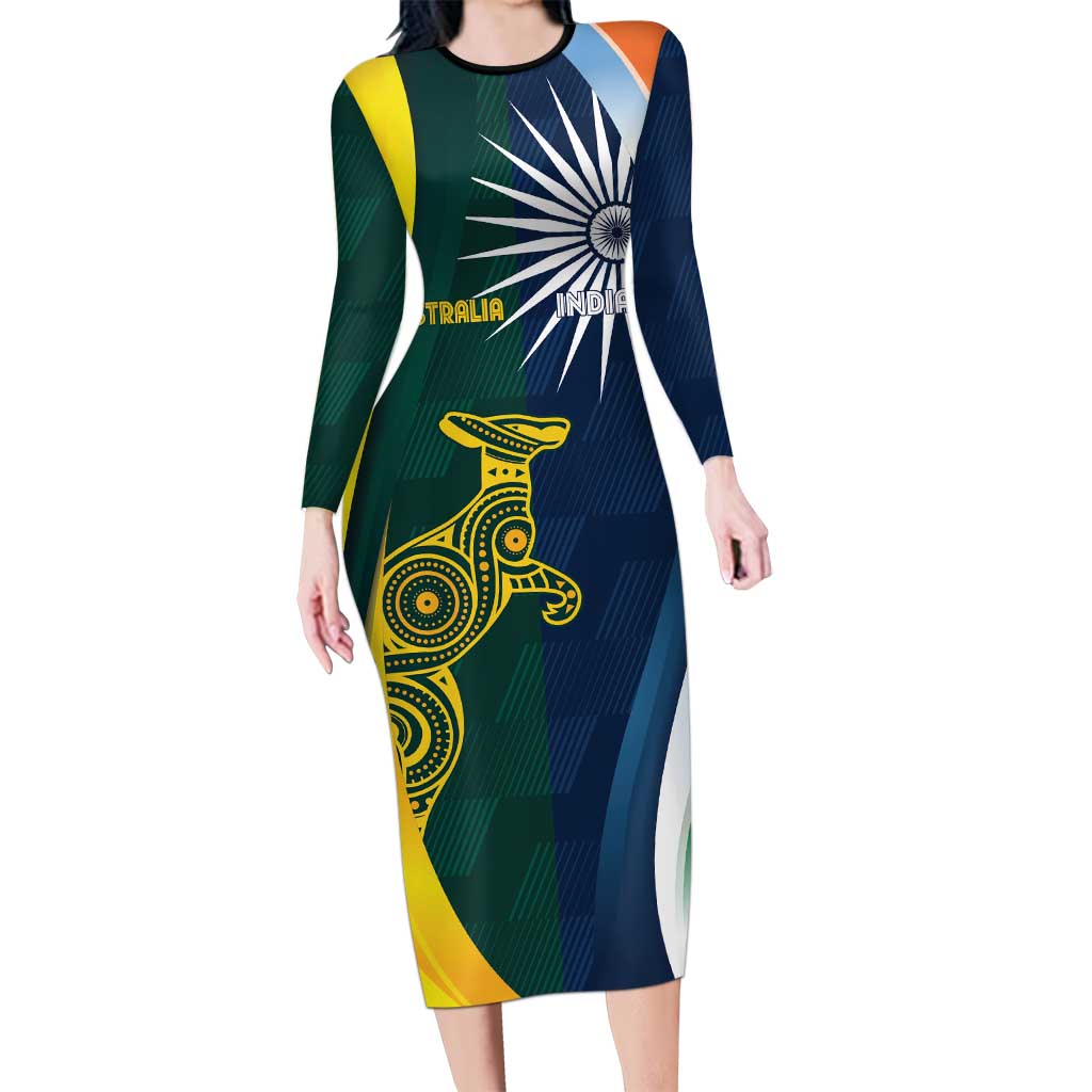 Custom India and Australia Cricket Long Sleeve Bodycon Dress Special Half-Half Mix - Wonder Print Shop