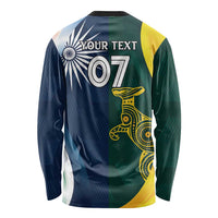 Long sleeve cricket shirt back with India and Australia graphics, your text and 07