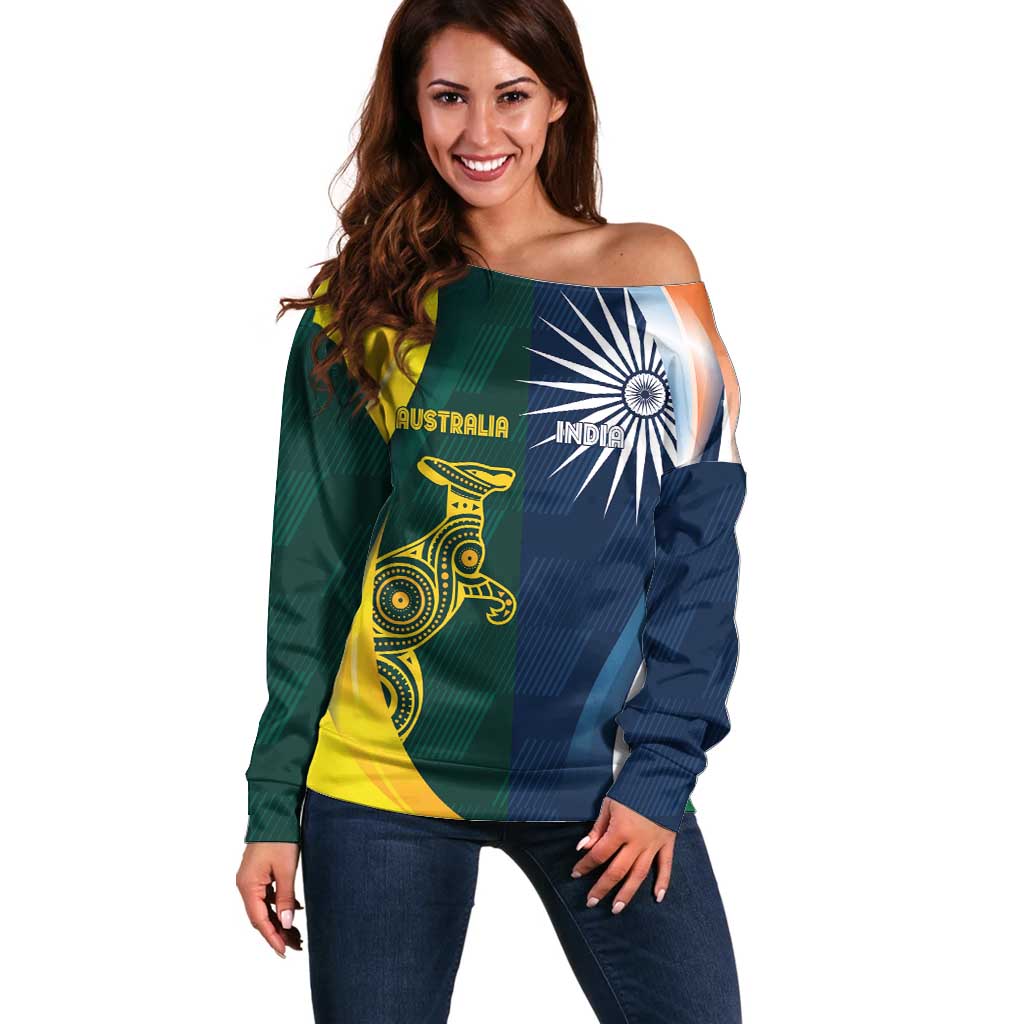 Custom India and Australia Cricket Off Shoulder Sweater Special Half-Half Mix