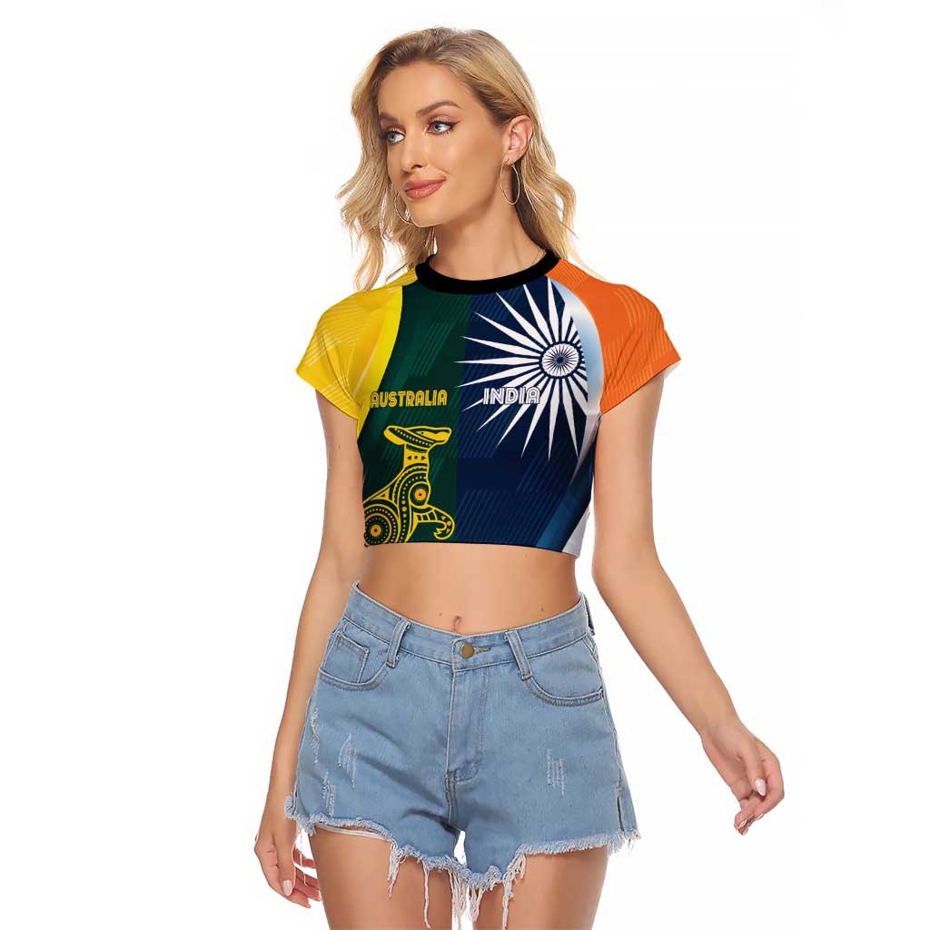 Custom India and Australia Cricket Raglan Cropped T Shirt Special Half-Half Mix