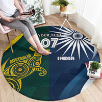 Round area rug with Australia yellow kangaroo and India blue radial design, 07 and YOUR_TEXT