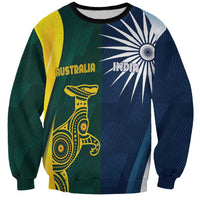 Unisex crewneck sweatshirt with half-and-half India/Australia cricket graphics.