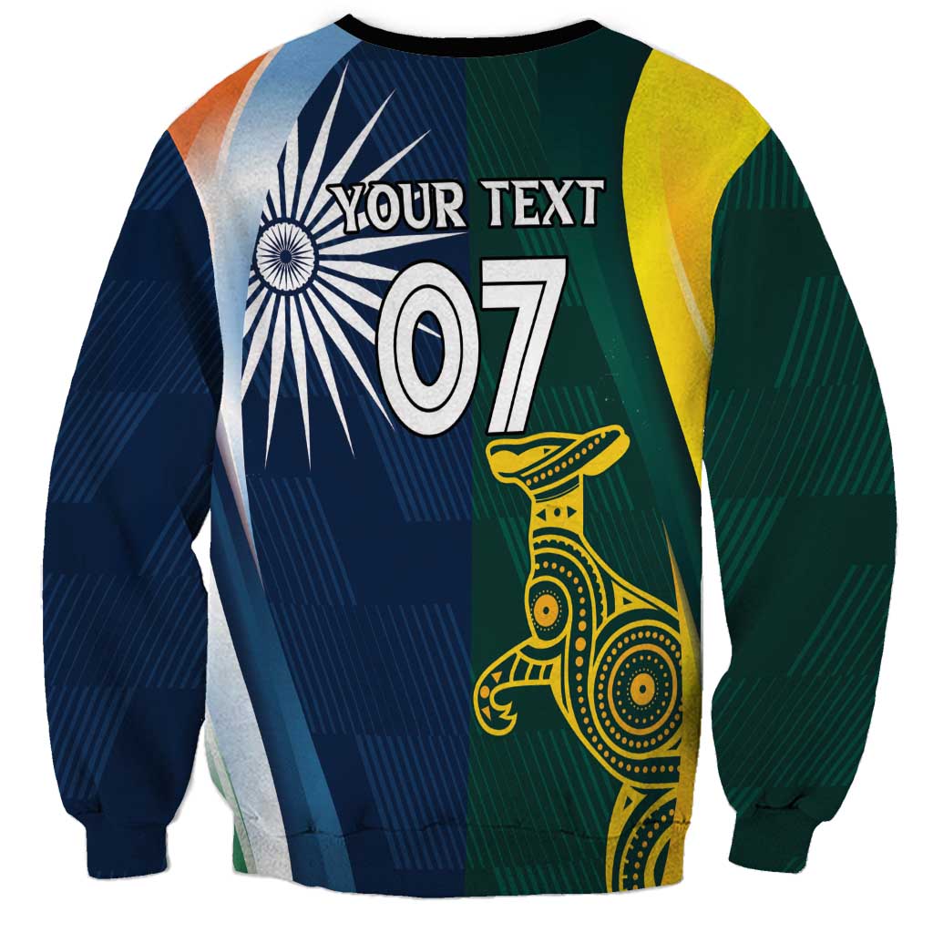 Unisex crewneck sweatshirt with custom number 07 and India flag cricket bird graphic.
