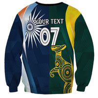 Unisex crewneck sweatshirt with custom number 07 and India flag cricket bird graphic.