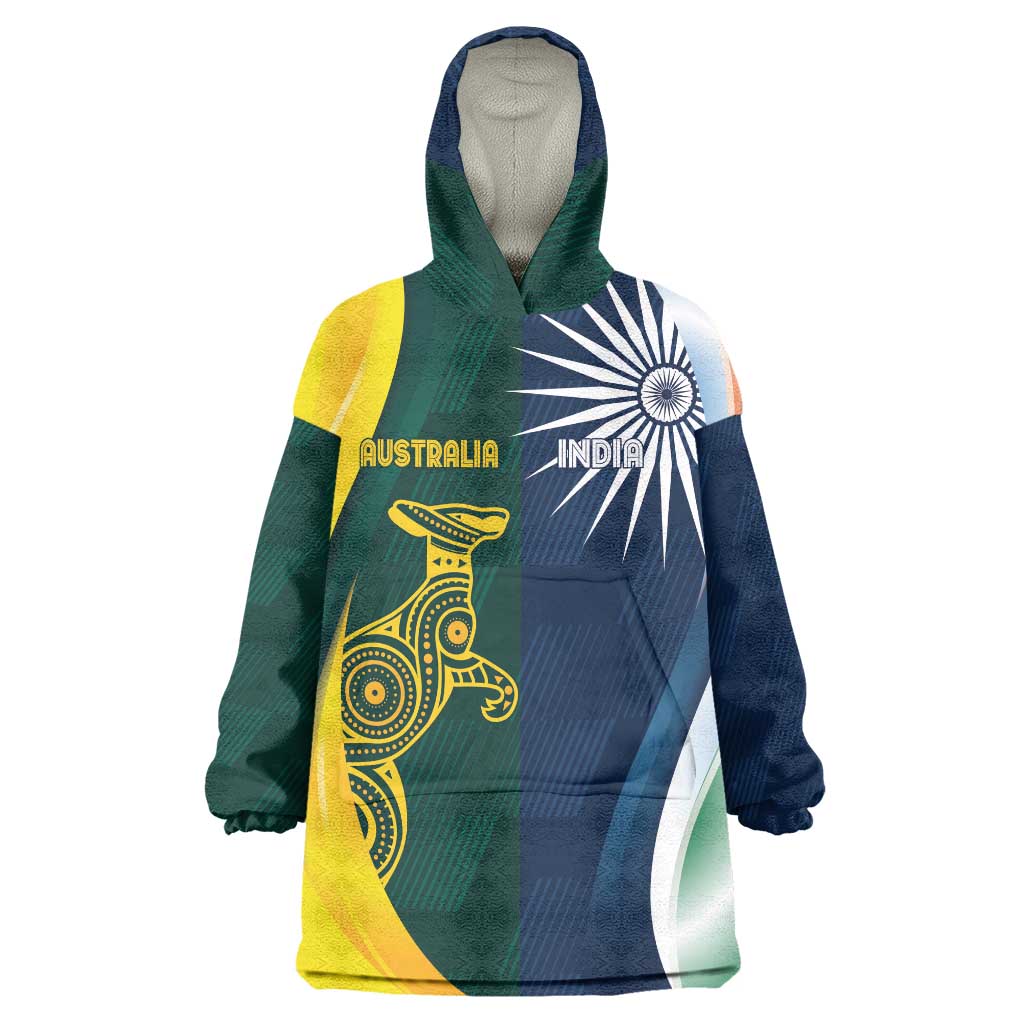 Custom India and Australia Cricket Wearable Blanket Hoodie Special Half-Half Mix