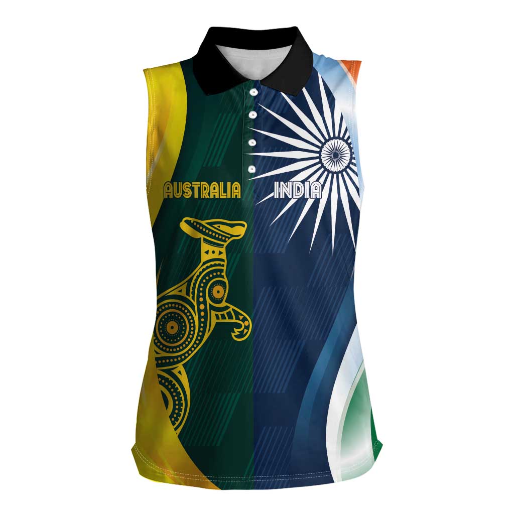 Custom India and Australia Cricket Women Sleeveless Polo Shirt Special Half-Half Mix