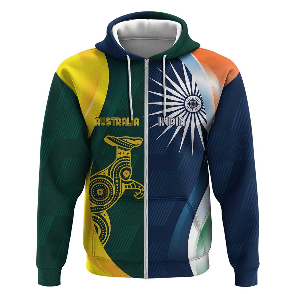 Custom India and Australia Cricket Zip Hoodie Special Half-Half Mix