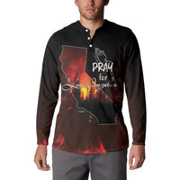 Black button sweatshirt with wildfire map graphic and 'Pray for Los Angeles' front view