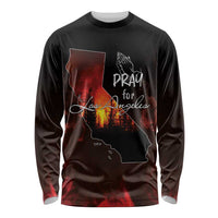 Black long sleeve shirt with wildfire LA outline graphic and Pray for Los Angeles