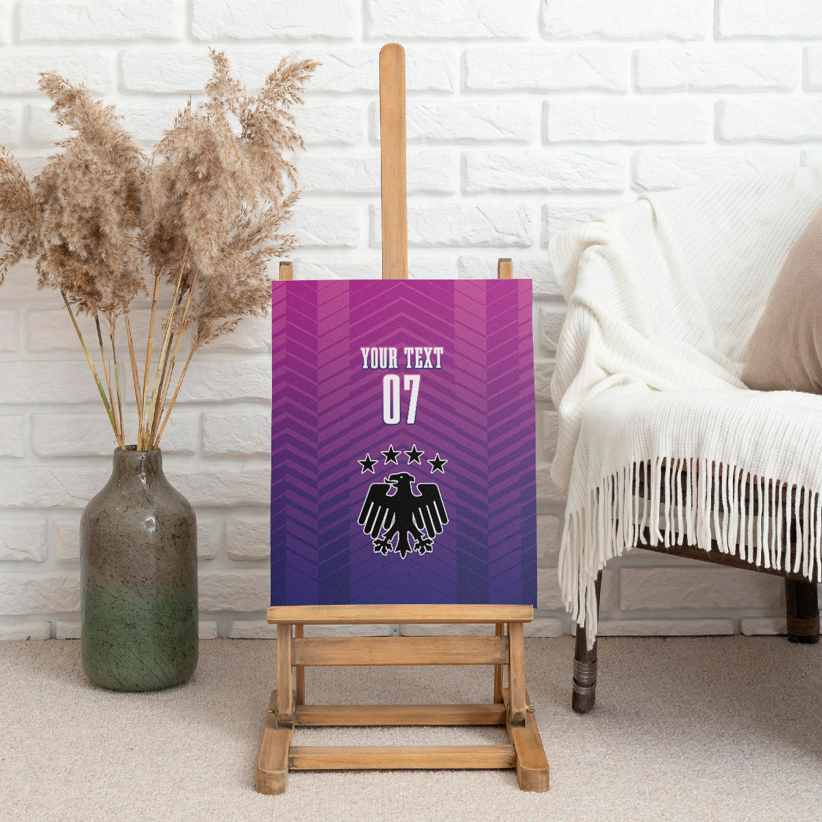 Framed Germany football canvas wall art in pink purple, eagle crest and stars with 07