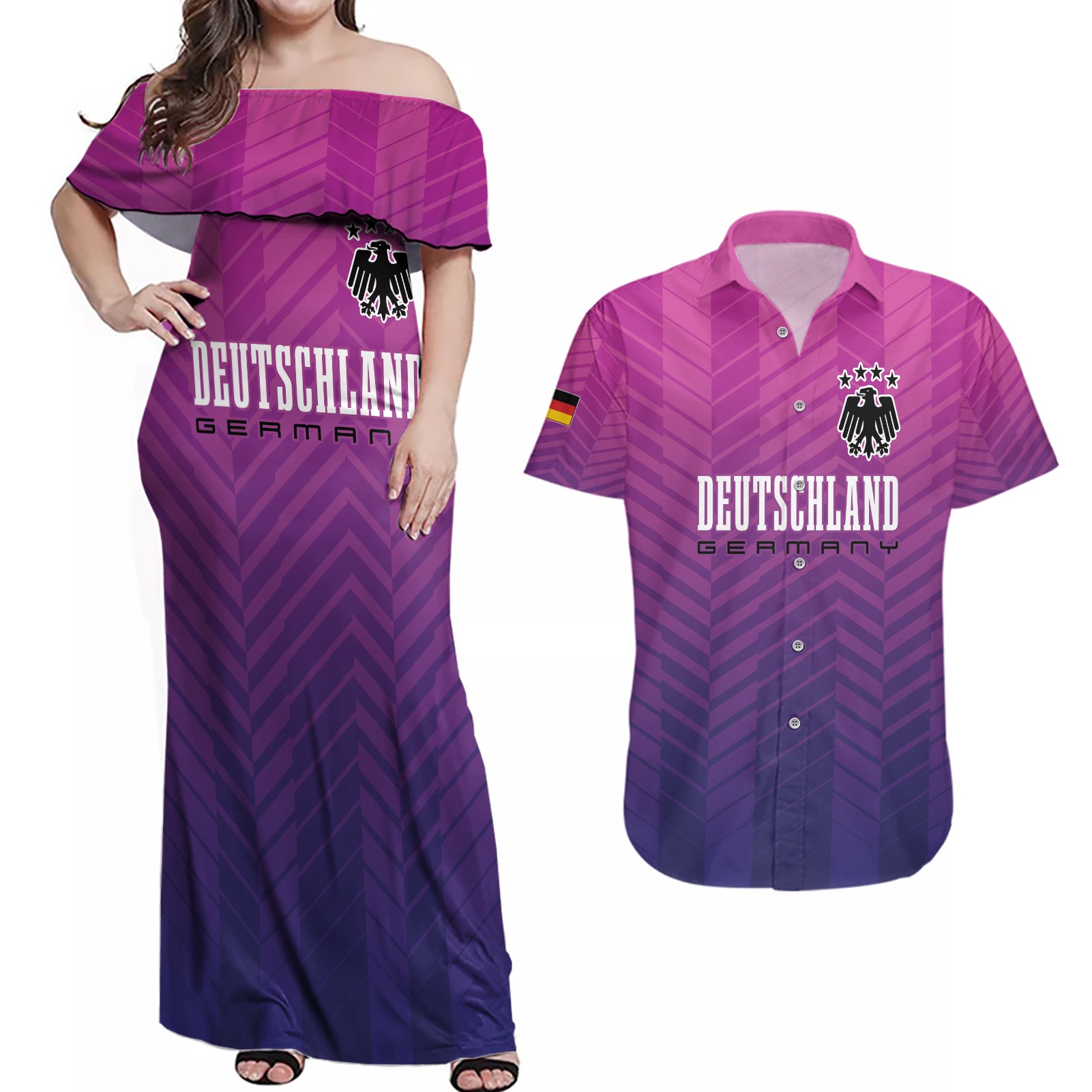 Germany Football Couples Matching Off Shoulder Maxi Dress and Hawaiian Shirt Nationalelf Pink Revolution LT7 - Wonder Print Shop