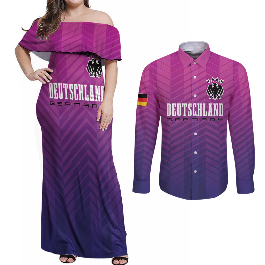 Germany Football Couples Matching Off Shoulder Maxi Dress and Long Sleeve Button Shirt Nationalelf Pink Revolution LT7 - Wonder Print Shop