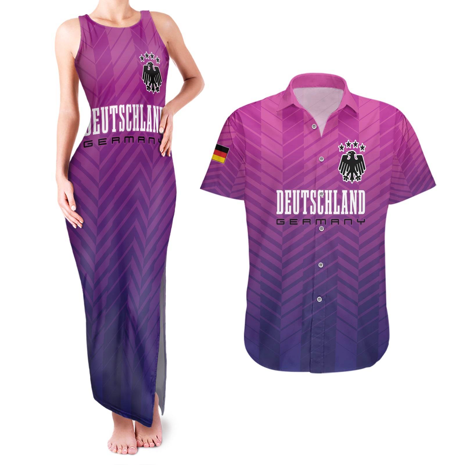 Germany Football Couples Matching Tank Maxi Dress and Hawaiian Shirt Nationalelf Pink Revolution LT7 - Wonder Print Shop