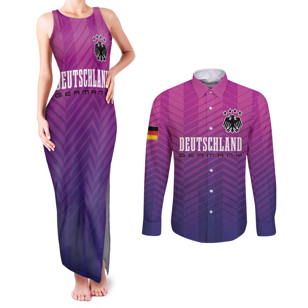 Germany Football Couples Matching Tank Maxi Dress and Long Sleeve Button Shirt Nationalelf Pink Revolution LT7 - Wonder Print Shop