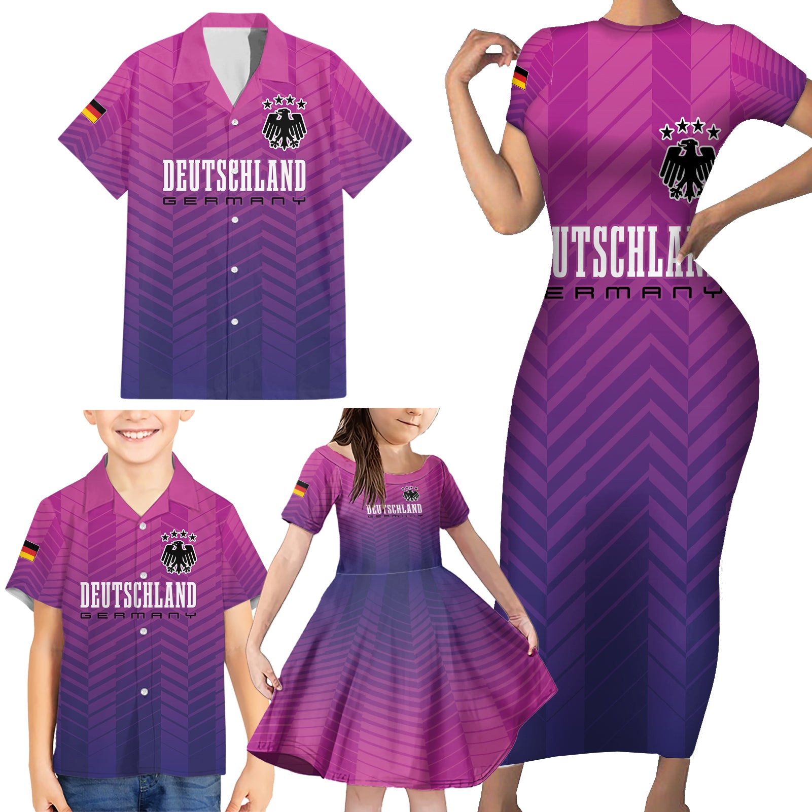 Germany Football Family Matching Short Sleeve Bodycon Dress and Hawaiian Shirt Nationalelf Pink Revolution - Wonder Print Shop