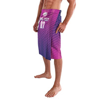 Purple athletic sarong with pink waistband panel and front slit, knee-length