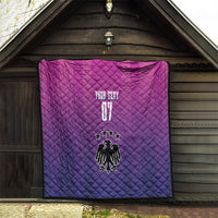 Germany football quilt, quilted pink and purple blanket with YOUR TEXT 01 and eagle emblem