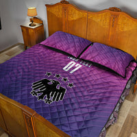 Purple quilt bed set with two pillowcases, quilted pattern, German eagle crest and number 07
