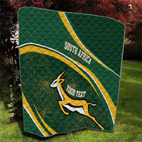 Dark green South Africa quilt with gold-and-white diagonal stripes, Bokke silhouette, custom text