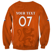 Orange back view sweatshirt with YOUR TEXT and 07 number graphic