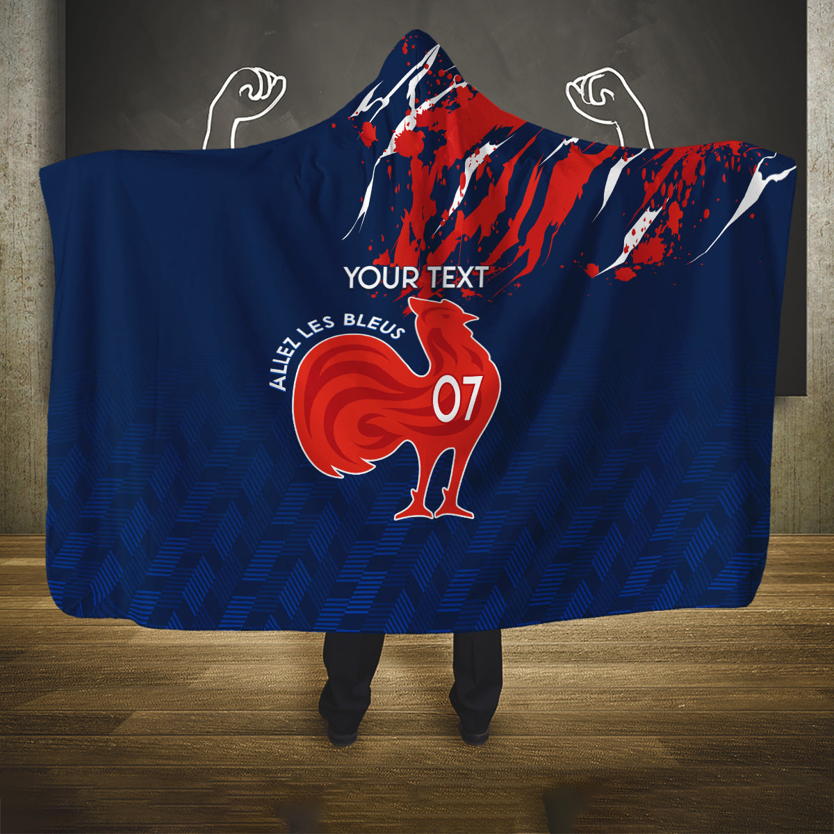 personalised-france-rugby-hooded-blanket-2023-world-cup-allez-les-bleus-grunge-style