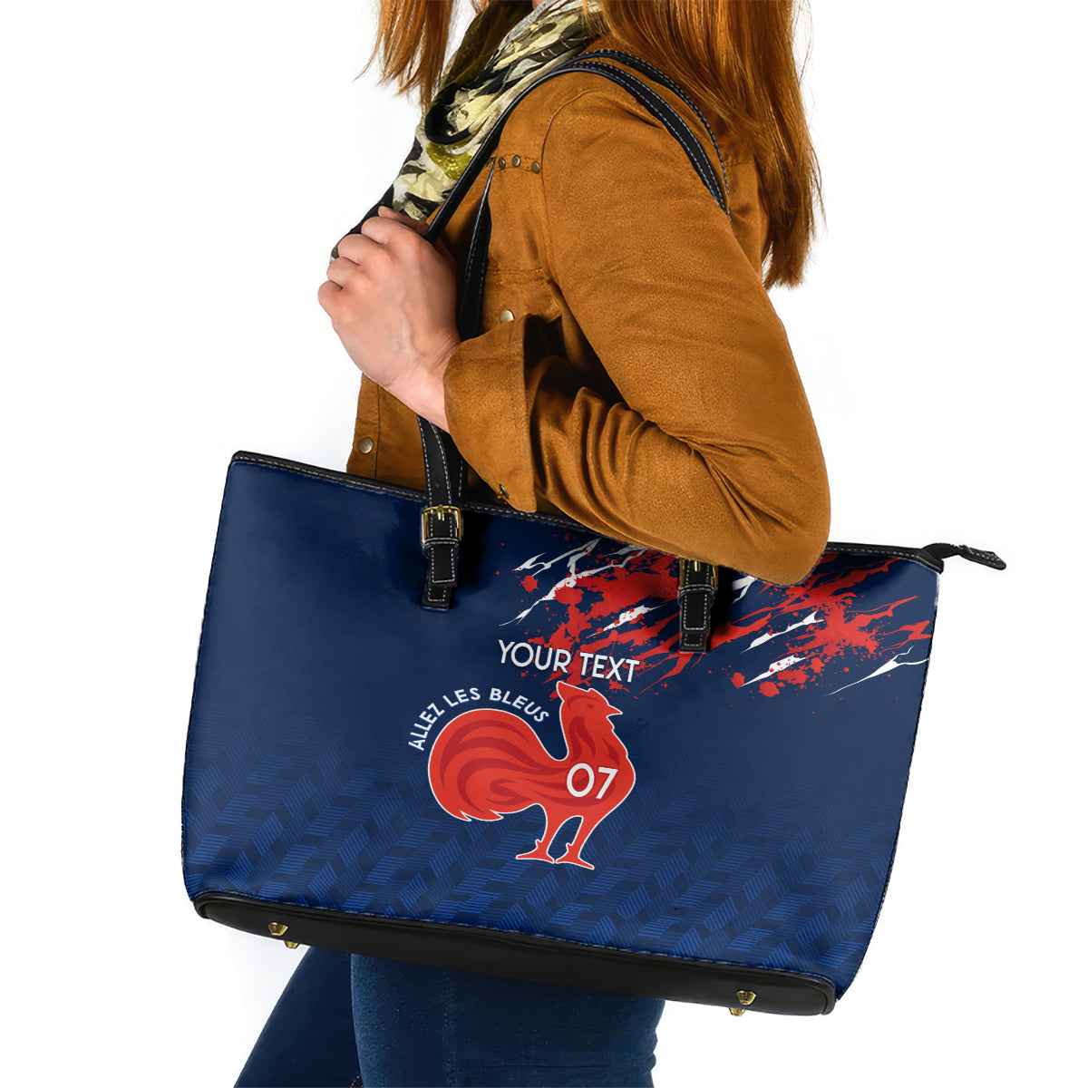 Personalised France Rugby Leather Tote Bag 2023 World Cup Allez Les Bleus Grunge Style - Wonder Print Shop