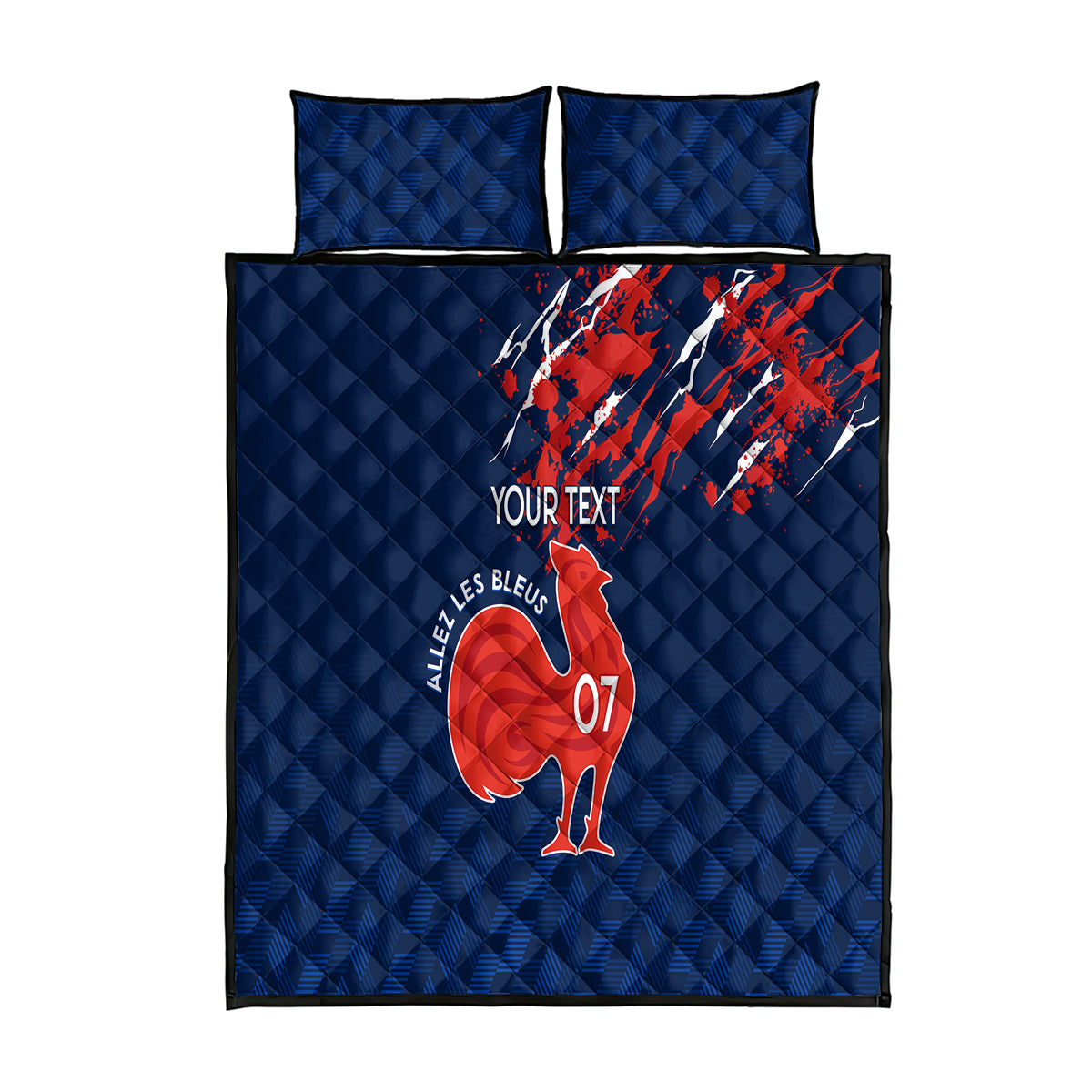 Personalised France Rugby Quilt Bed Set 2023 World Cup Allez Les Bleus Grunge Style - Wonder Print Shop