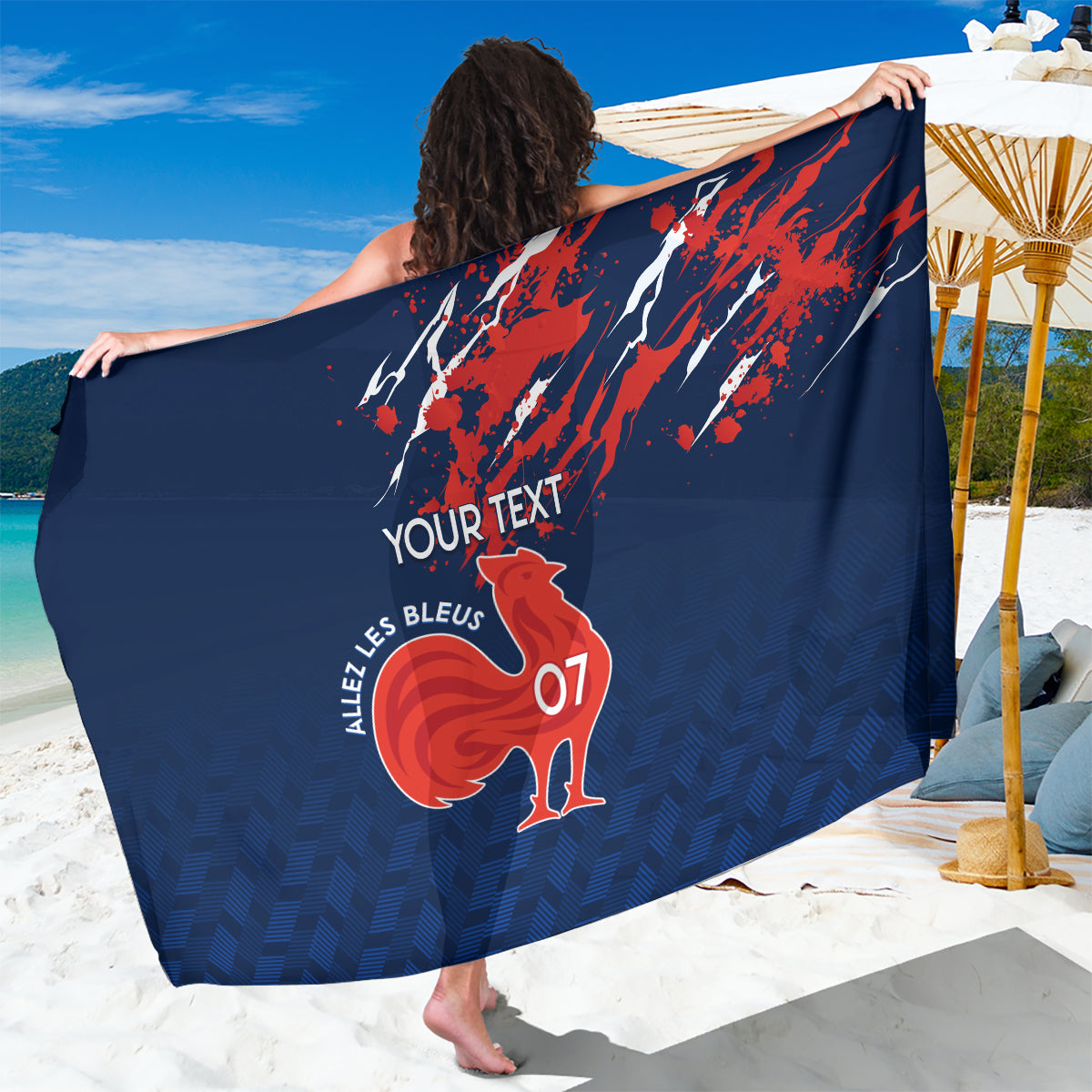 Personalised France Rugby Sarong 2023 World Cup Allez Les Bleus Grunge Style - Wonder Print Shop