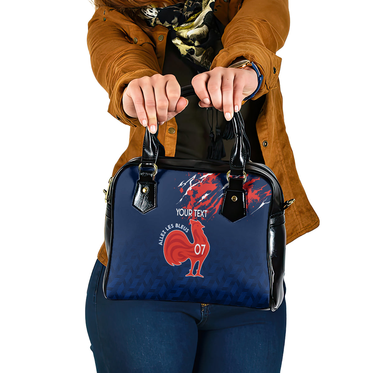 personalised-france-rugby-shoulder-handbag-2023-world-cup-allez-les-bleus-grunge-style