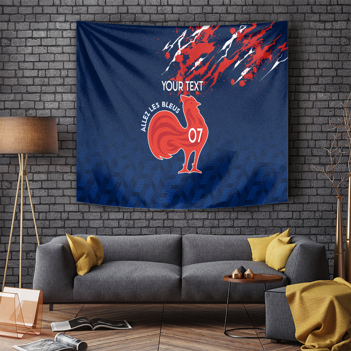 personalised-france-rugby-tapestry-2023-world-cup-allez-les-bleus-grunge-style