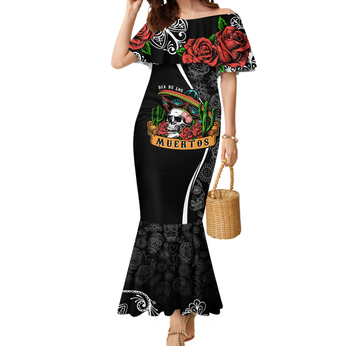 mexico-day-of-the-dead-mermaid-dress-sombrero-sugar-skull-with-roses