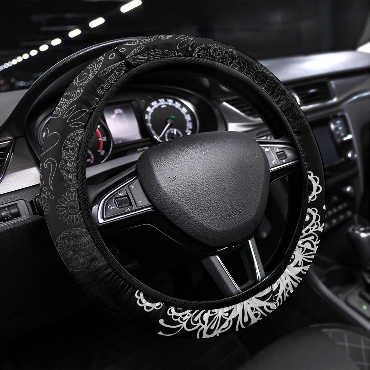 Mexico Day Of The Dead Steering Wheel Cover Sombrero Sugar Skull With Roses