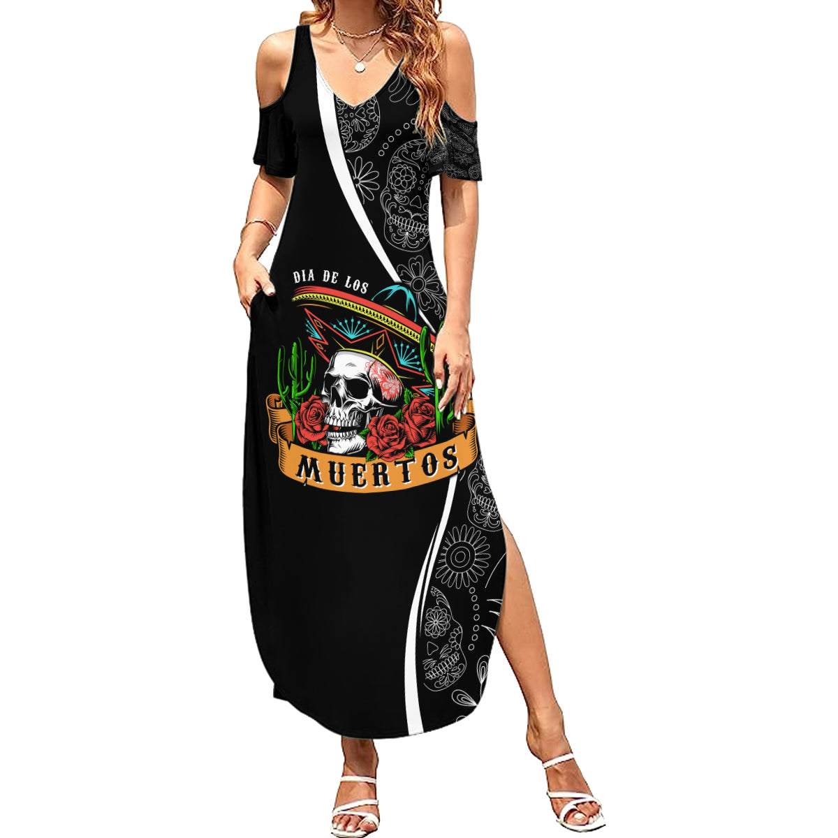 mexico-day-of-the-dead-summer-maxi-dress-sombrero-sugar-skull-with-roses