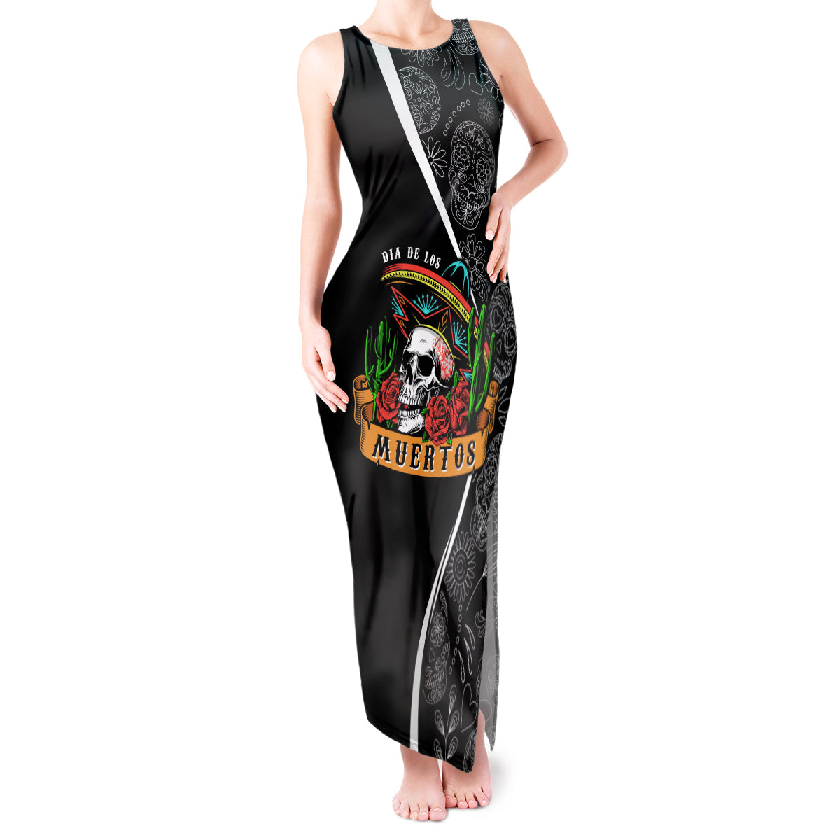 mexico-day-of-the-dead-tank-maxi-dress-sombrero-sugar-skull-with-roses