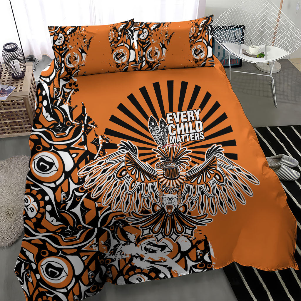 Canada Indigenous Orange Bedding Set Haida Art Thunder Bird