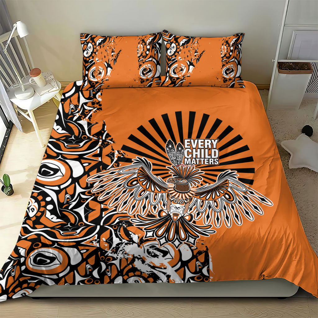 Canada Indigenous Orange Bedding Set Haida Art Thunder Bird