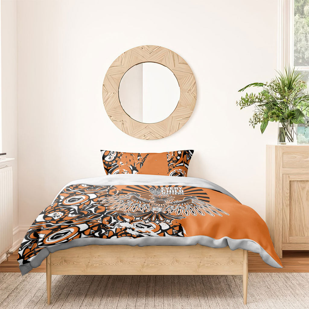 Canada Indigenous Orange Bedding Set Haida Art Thunder Bird