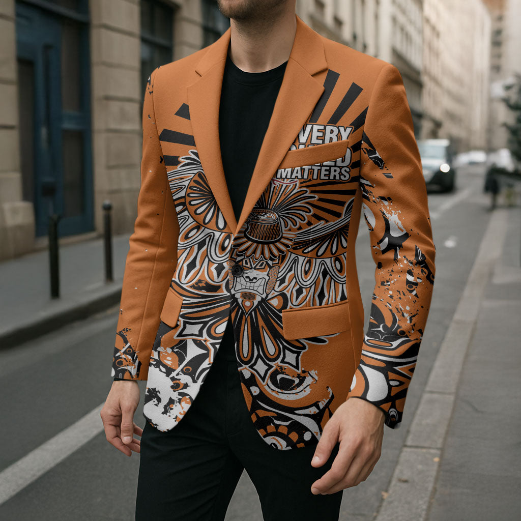 Canada Indigenous Orange Blazer Haida Art Thunder Bird