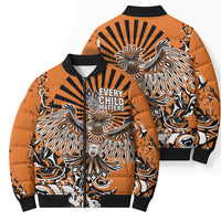 Canada Indigenous Orange Bomber Puffer Jacket Haida Art Thunder Bird