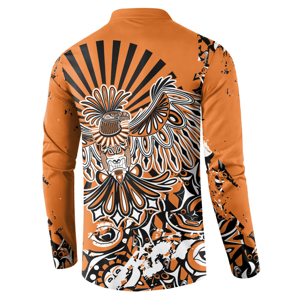 Canada Indigenous Orange Button Sweatshirt Haida Art Thunder Bird