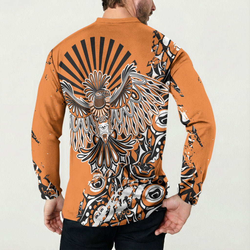 Canada Indigenous Orange Button Sweatshirt Haida Art Thunder Bird