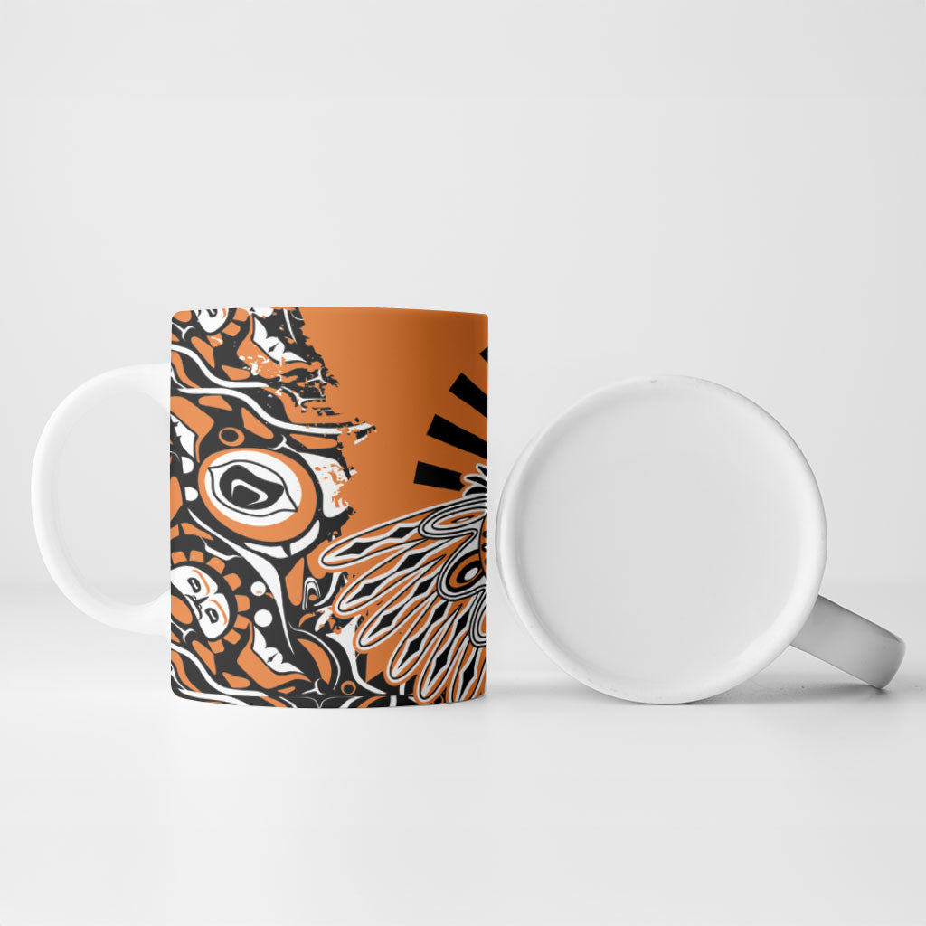 Canada Indigenous Orange Ceramic Mug Haida Art Thunder Bird