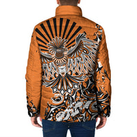 Canada Indigenous Orange Padded Jacket Haida Art Thunder Bird