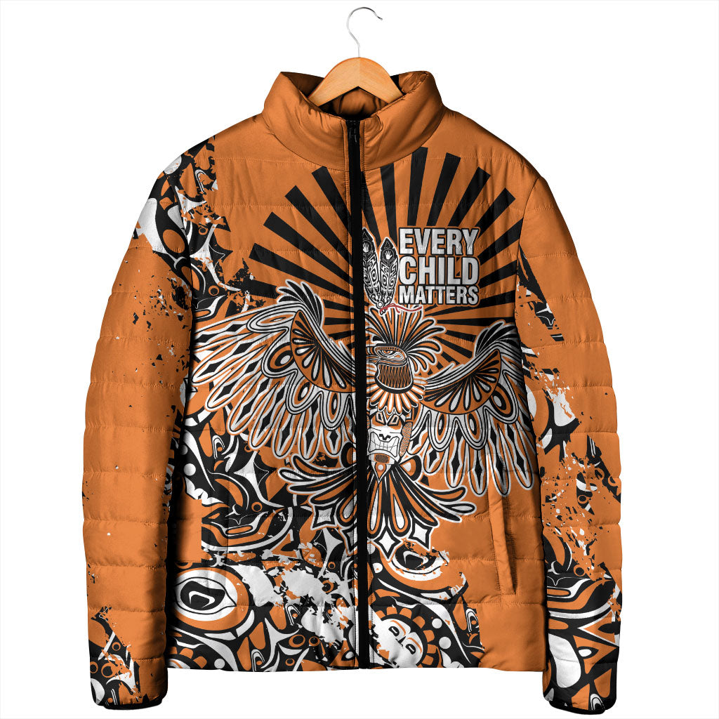 Canada Indigenous Orange Padded Jacket Haida Art Thunder Bird