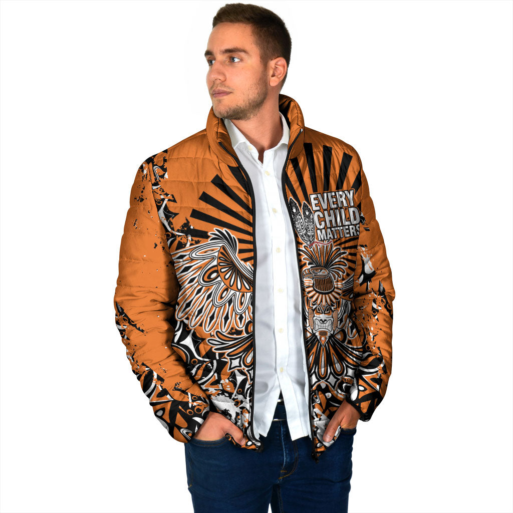 Canada Indigenous Orange Padded Jacket Haida Art Thunder Bird