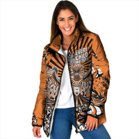 Canada Indigenous Orange Padded Jacket Haida Art Thunder Bird