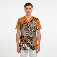 Canada Indigenous Orange Scrub Top Haida Art Thunder Bird